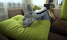 Hot amateur slave teases wrinkled toes in socks for bdsm foot fetish!