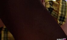 Slim virgin stepsis with small tits chats then rides big dick for first defloration and swallow