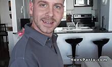 Three party babes slobber cocks in wild pov orgy blowbang frenzy