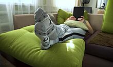 Hot amateur slave teases wrinkled toes in socks for bdsm foot fetish!