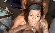 Freaky ebony whore takes double penetration rough with sloppy deepthroat