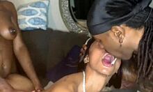 Freaky ebony whore takes double penetration rough with sloppy deepthroat
