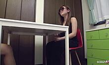 japanese teen model in glasses gets seduced into uncensored jav creampie fuck doggystyle and cowgirl 😍💦