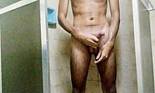 taking a hot shower n stroking my huge cock till i cum hard brazilian style