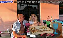 naughty girl almost gets caught fucking dad's friend doggy style behind his back cum in mouth