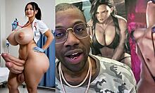 😍 Beautiful Trans Babe Cums Hard On Big Breast Slut Nurse With Two Cocks 💦