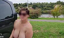 busty mature milf flashes huge saggy tits topless outdoors