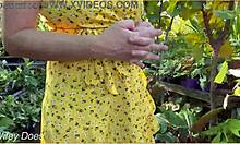 blonde wifey flashes big tits braless in cute summer dress outdoors exhibitionist