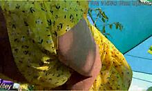 blonde wifey flashes big tits braless in cute summer dress outdoors exhibitionist