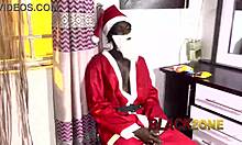 surprise under the christmas tree a cute ebony babe with small tits waits