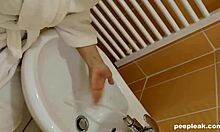 curvy tattooed babe fingers shaved pussy in bathroom craving your cum