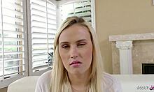 Older guy gives blonde big-ass beauty first rimjob ass licking while bareback pussy pounding and gaping