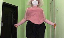mature milf jumps rope in stockings shaking saggy big boobs and fat ass 🔥🍑