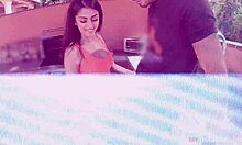 Spicy latina teen bounces on huge cock riding outdoors at bbq hardcore