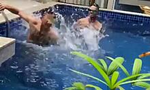 Three guys tangle intensely in steamy motel hookup