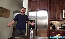 Teen babe rides stepbro cowgirl then tastes his cum