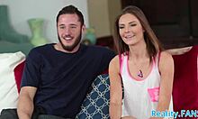 Teen babe rides stepbro cowgirl then tastes his cum