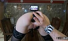 submissive anal slut in stockings takes master's fist training deep