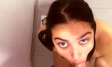 Hot soft blowjob in the bath covers her with thick cum load!