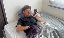 little stepsis sneaks in catches him jerking to her pics then rides