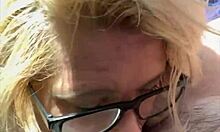 hooker in glasses, kneel and suck this old man's cock for cash then swallow cum in public