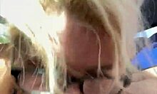 hooker in glasses, kneel and suck this old man's cock for cash then swallow cum in public