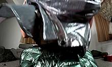 she teases cameltoe in shiny leggings anal plug solo