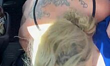 hooker in glasses, kneel and suck this old man's cock for cash then swallow cum in public