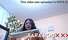curvy latina bends over mirror riding dildo doggystyle on hairy pussy