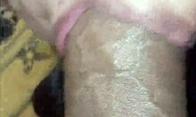 Choking hard on this massive cock while sucking deep