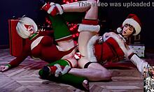 Tight bald pussy eve and 2b share double dildo anal fucking in squirting christmas slut surprise