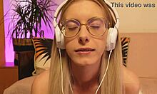 skinny tall blonde with glasses braces teases your gaze