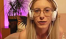 skinny tall blonde with glasses braces teases your gaze