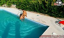 German Brunette Teen Fucked By Friend At Mallorca Pool On Holiday