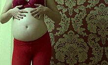 omg early pregnant milf in red pantyhose rides huge dildo on hairy pussy juicy ass shakes natural tits big nipples bounce 🔥💦🍑