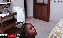 Petite ebony teen soaked in spit sweat from rough rail pounding!
