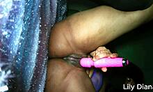i watch lilydiana soak her ebony pussy with vibrator after lesbian porn