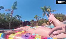 her tiny body shakes as he crushes her tight wet pussy outdoors by the pool