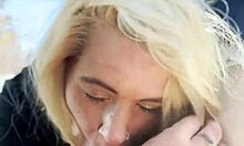 Real Hooker Swallows Massive Facial Cumshot Outdoors!