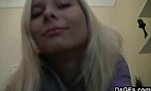 blonde teen strips on sofa ripping clothes to reveal perfect body in solo tease