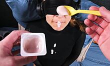 My turtleneck and face drip with cum and yogurt in this wild new taste game!!