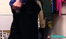 TEEN THIEF CAUGHT! Puffy Tits Burglar Hides Goods in Her Tight Private Pussy Hole