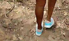 damn i let him cum inside me in public for cash out in the street forest flashing my skinny ebony ass