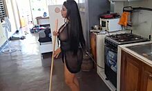 Famous mexican influencer rams broomstick deep in kitchen