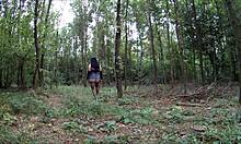 tranny babe stuffs dildo up big ass outdoors in forest