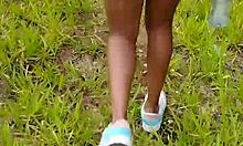 damn i let him cum inside me in public for cash out in the street forest flashing my skinny ebony ass