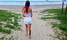 Risky street stroke shocks stunning redhead beauty