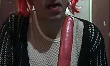 bisexual crossdresser mark wright anal fucks dildo stick then sucks ass-to-mouth clean