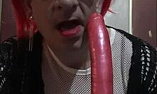 bisexual crossdresser mark wright anal fucks dildo stick then sucks ass-to-mouth clean