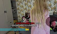 Raver girl with big tits tries on clothes turning into teasing handjob for director